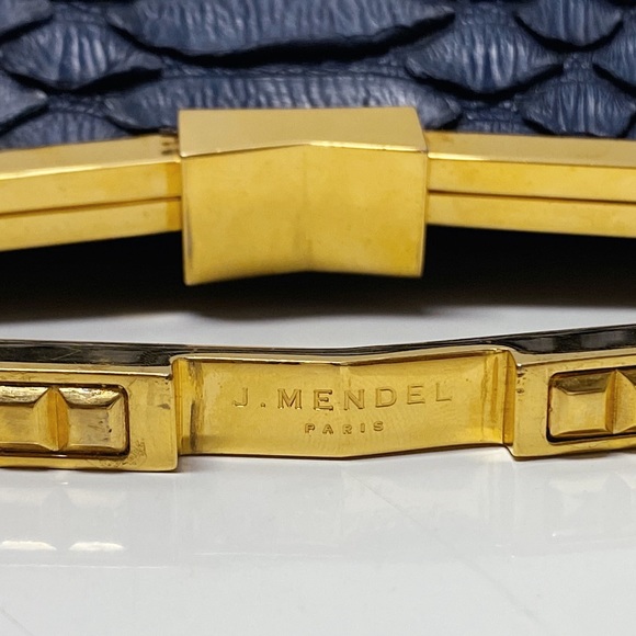 J. Mendel Paris Minuit Navy Blue Gold Python Snakeskin Top Handle Clutch Bag - Picture 9 of 11